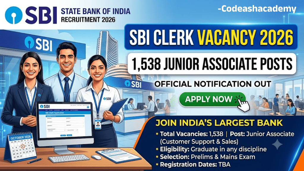 SBI Clerk Vacancy 2026: 1,538 Junior Associate Vacancies / SBI Junior Associate Vacancy 2026
